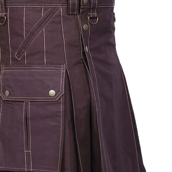 Cargo Utility Kilt Brown with 6 Pockets Traditional Scottish Highlander Kilt - Picture 4 of 7